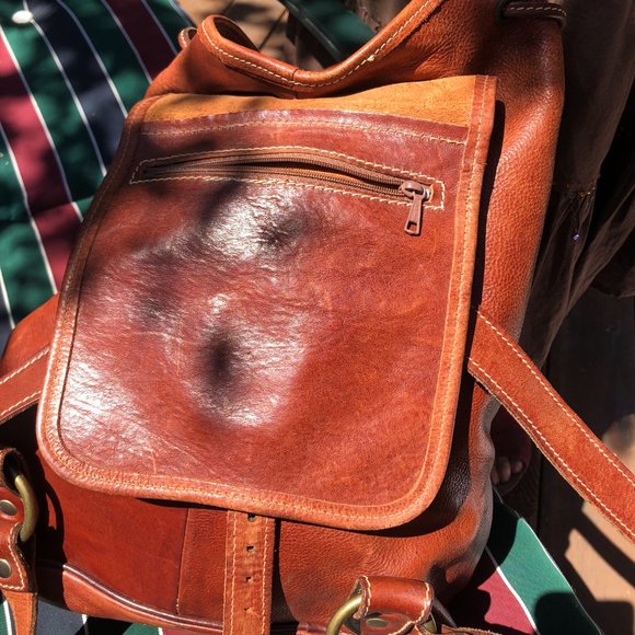 70's Handmade Swiss Leather Backpack - Picture 4 of 5